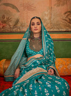 Monjolika Fashion Aqua Blue Mercerized Sigma Silk Saree with Aqua Finish