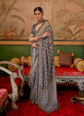 Monjolika Fashion Grey Mercerized Sigma Silk Saree with Aqua Finish