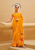 Monjolika Fashion Yellow Printed Georgette Contemporary Saree - Distacart