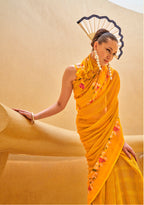 Monjolika Fashion Yellow Printed Georgette Contemporary Saree - Distacart