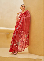 Monjolika Fashion Red Printed Georgette Contemporary Saree - Distacart