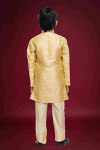 Raivat Ethnic Kids Banarasi Jacquard Woven Work Semi Indo Western Set Gold Colour