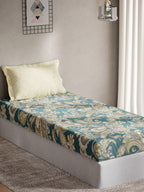 DDecor Green & Yellow Ethnic Motifs 144 TC Cotton Single Bedsheet with 1 Pillow Cover