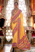 Monjolika Fashion Silk Yellow Printed Traditional Festival Saree With Blouse