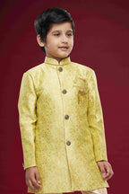 Raivat Ethnic Kids Banarasi Jacquard Woven Work Semi Indo Western Set Beige Colour