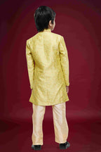 Raivat Ethnic Kids Banarasi Jacquard Woven Work Semi Indo Western Set Beige Colour