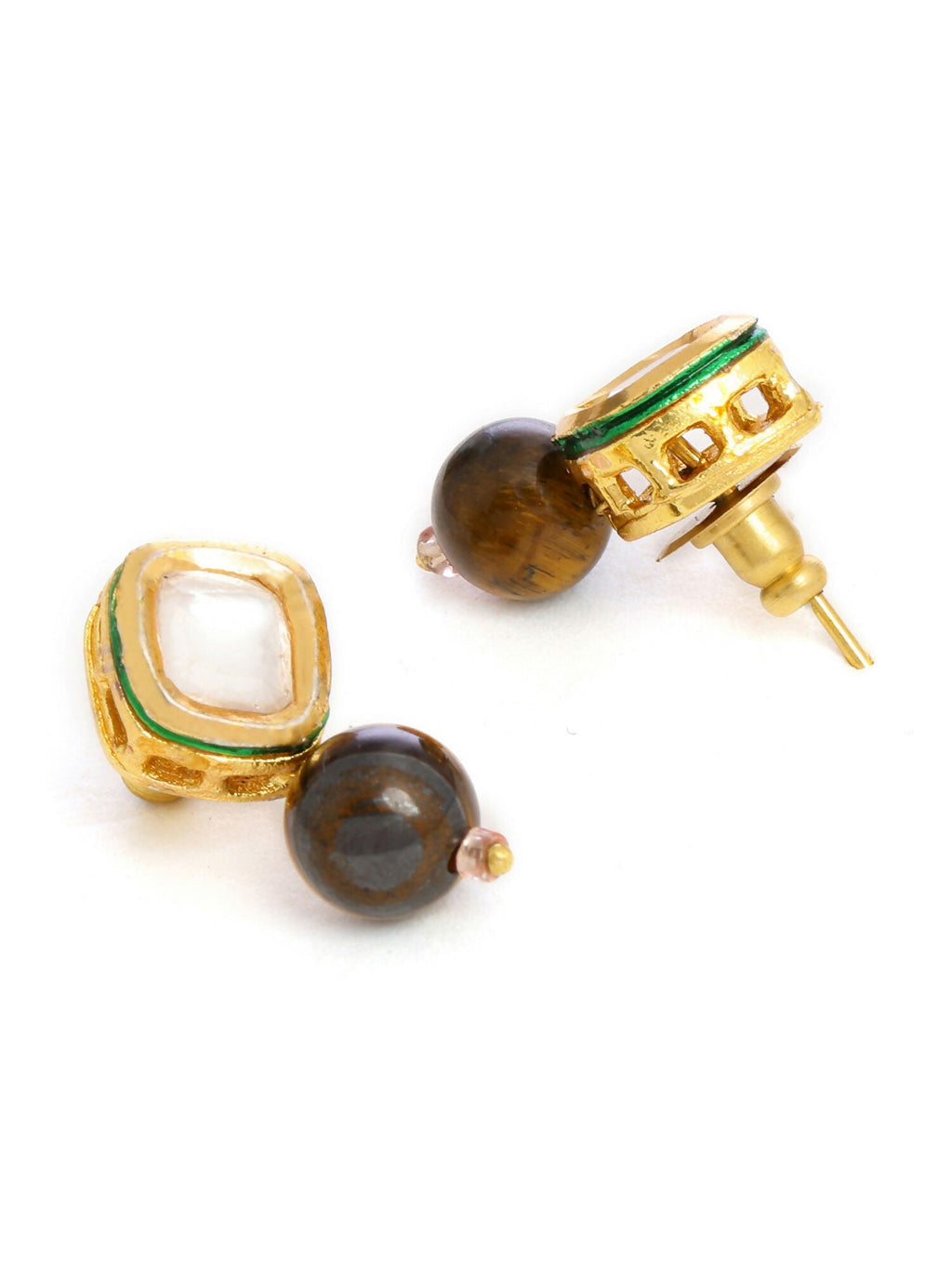 Ruby Raang Brown Tiger Eye Stone Kundan Studs - Distacart
