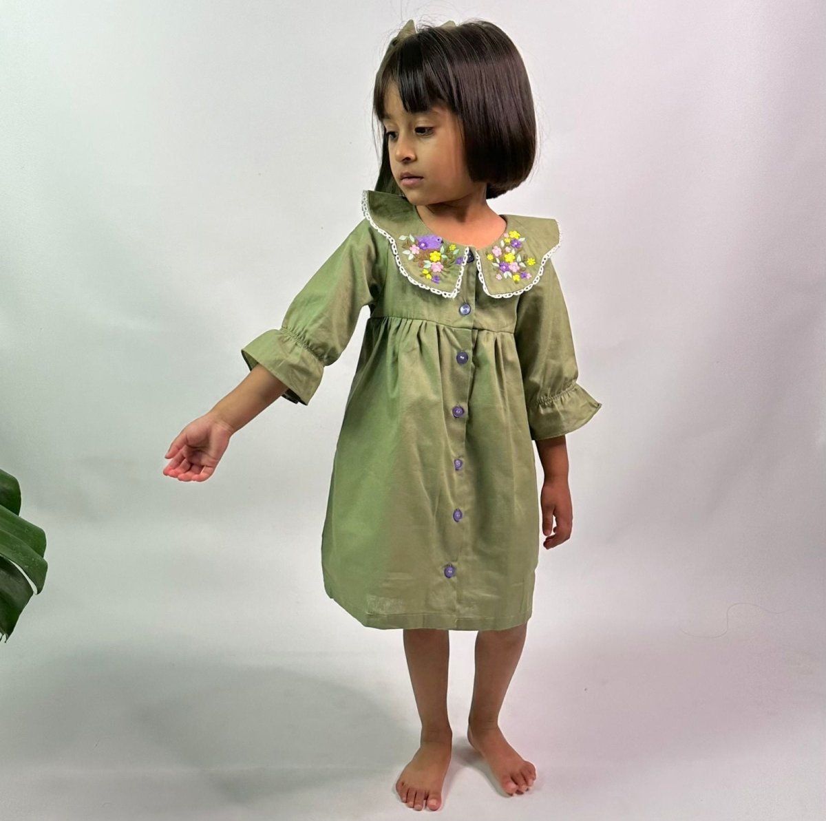 ArthLife Moss Green Embroidered Shirt Dress