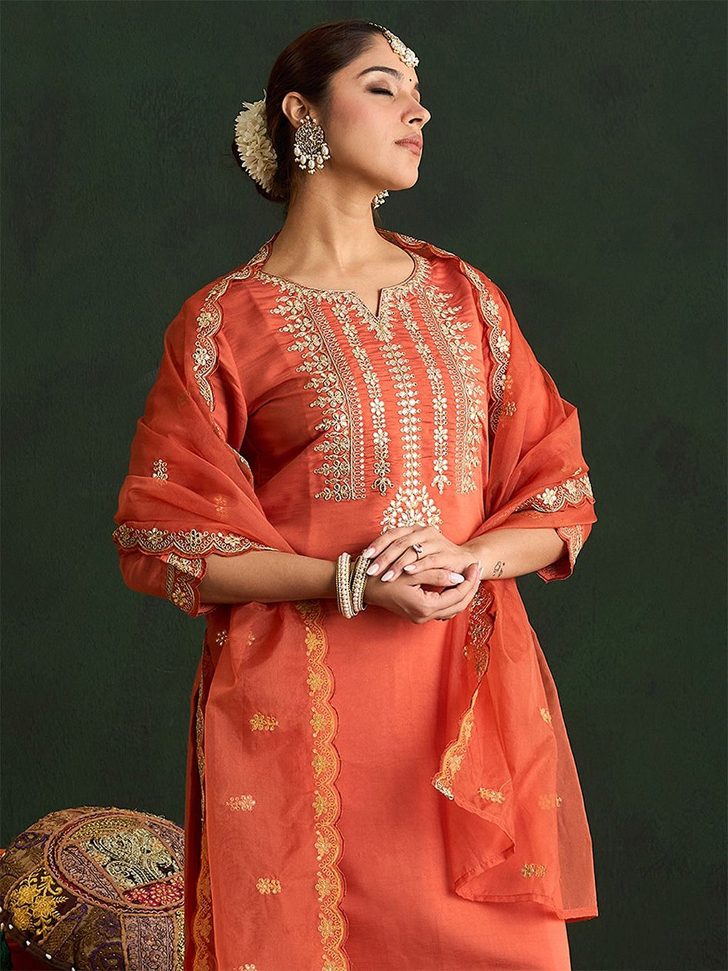Indo Era Women Ethnic Motifs Embroidered Regular Gotta Patti Kurta with Trousers & With Dupatta - Distacart