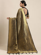 Saree Mall Black & Gold-Toned Ethnic Motifs Zari Silk Blend Banarasi Saree - Distacart