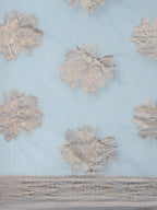 Saree Mall Turquoise Blue Floral Linen Blend Banarasi Saree - Distacart