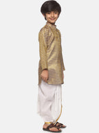 Sethukrishna Boys Gold-Toned Printed Angrakha Kurta with Dhoti Pants