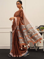 Tikhi Imli Rust Abstract Woven Design Zari Saree - Distacart
