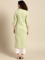 Sangria Women Green Floral Yoke Design Thread Work Pastels Kurta