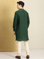 House of Pataudi Men Pure Cotton Ethnic Motifs Embroidered Jashn Kurta