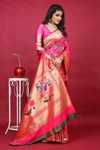 Jyoti Fashion Women's Pink Paithani Silk Zari Woven Saree with Blouse