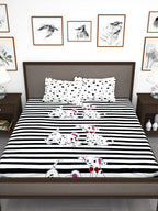Story@home White & Black Cartoon Characters King Bedsheet with 2 Pillow Covers - Distacart