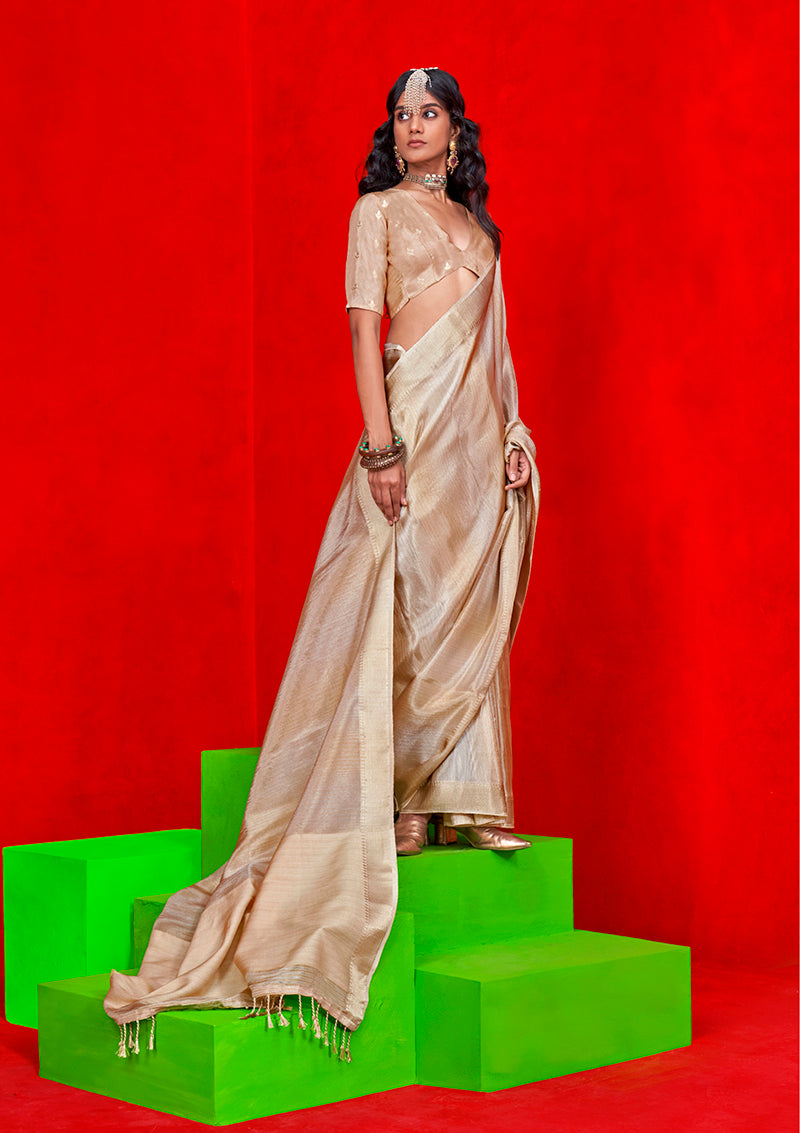 Monjolika Fashion Ivory Weaving Tissue Zari Classic Saree