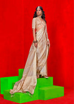 Monjolika Fashion Ivory Weaving Tissue Zari Classic Saree