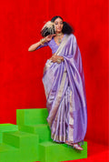 Monjolika Fashion Lavender Green Weaving Tissue Zari Classic Saree - Distacart