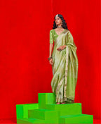 Monjolika Fashion Light Parrot Green Weaving Tissue Zari Classic Saree - Distacart