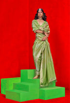 Monjolika Fashion Light Parrot Green Weaving Tissue Zari Classic Saree - Distacart