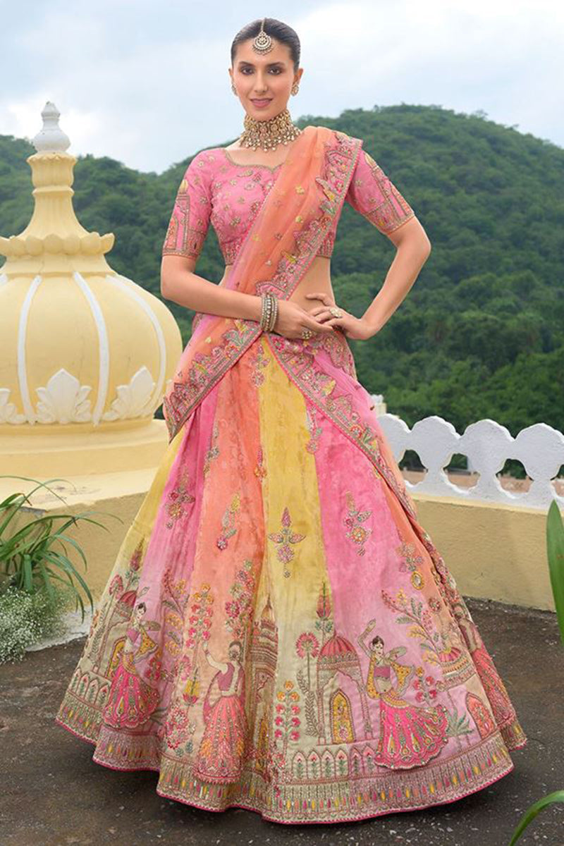 Monjolika Fashion Designer Silk Multi Color Bridal Wear Khatli Work Readymade Lehenga Choli