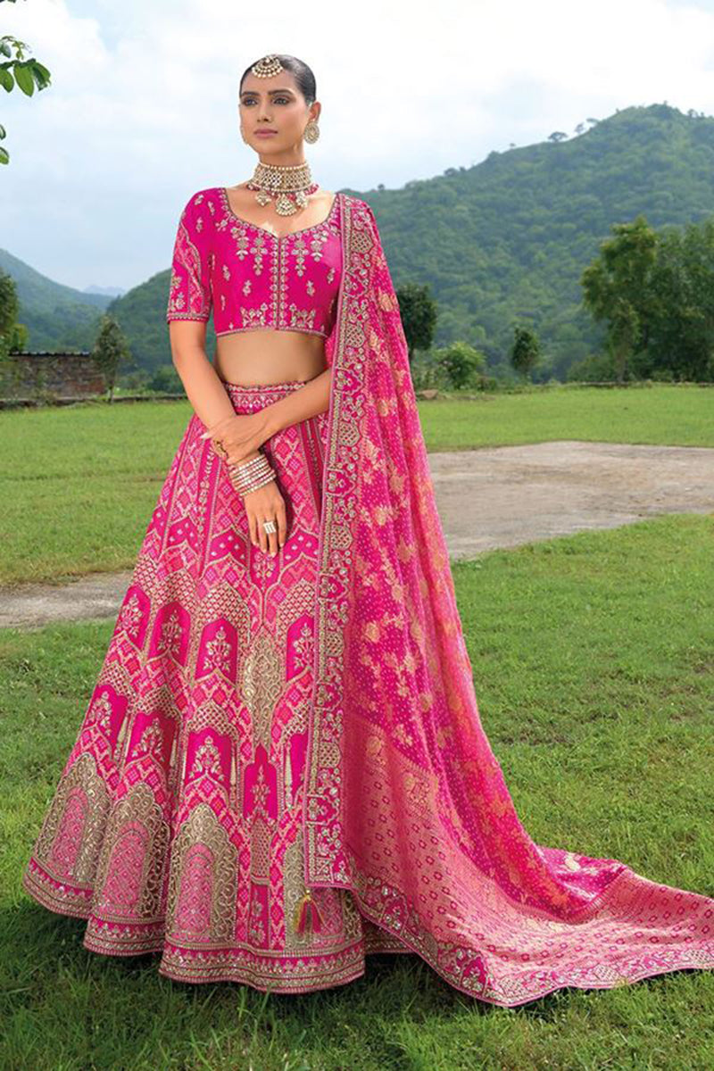 Monjolika Fashion Designer Silk Rani Pink Color Bridal Wear Khatli Work Readymade Lehenga Choli