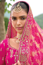 Monjolika Fashion Designer Silk Rani Pink Color Bridal Wear Khatli Work Readymade Lehenga Choli