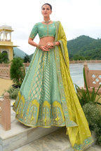 Monjolika Fashion Designer Silk Sea Green Color Bridal Wear Khatli Work Readymade Lehenga Choli
