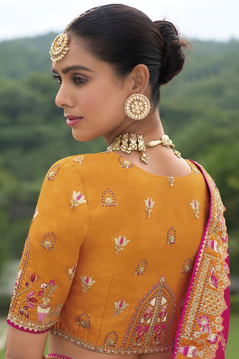 Monjolika Fashion Designer Silk Orange Color Bridal Wear Khatli Work Readymade Lehenga Choli