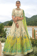 Monjolika Fashion Designer Silk Cream and Green Color Bridal Wear Khatli Work Readymade Lehenga Choli