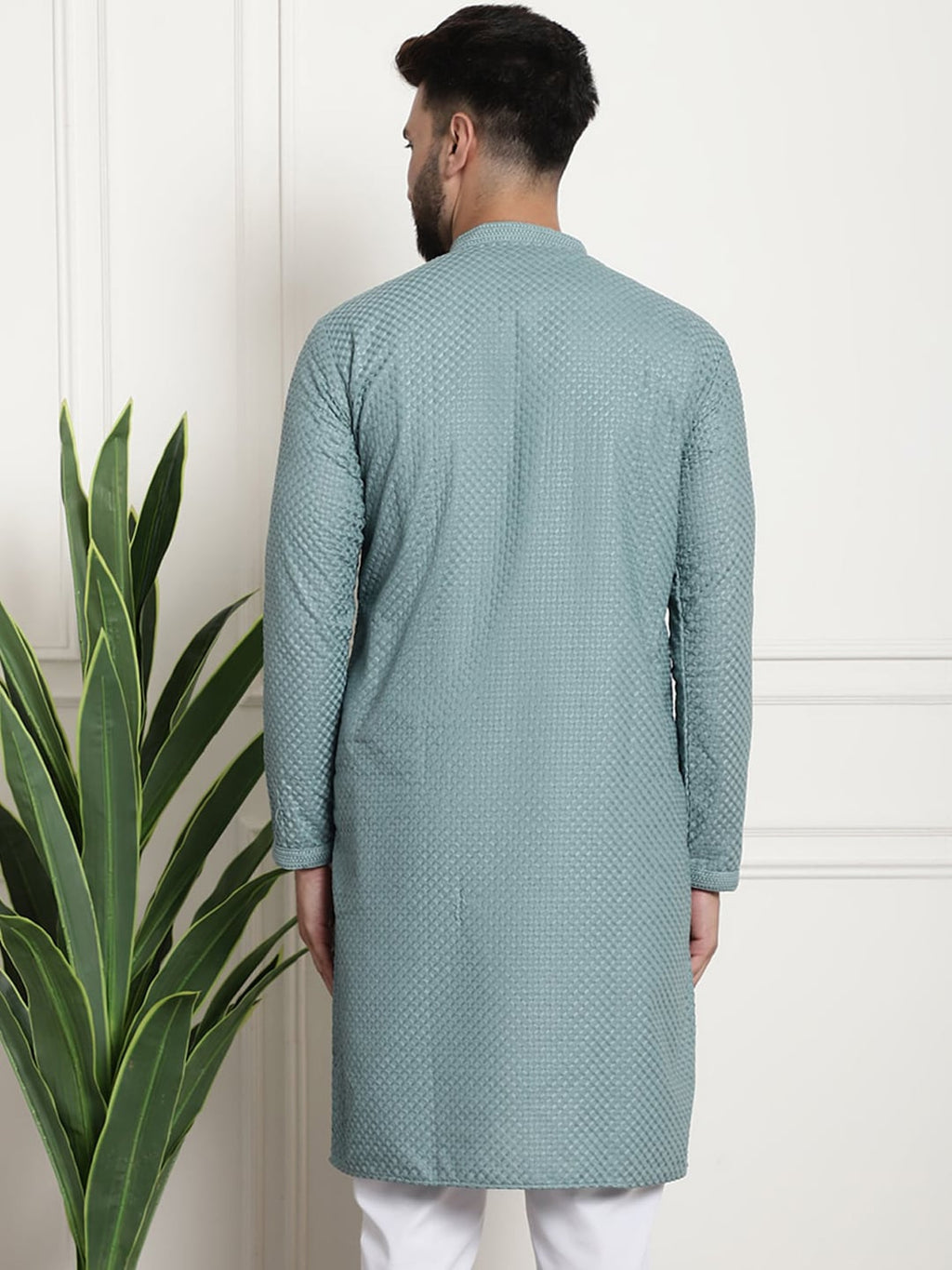 Sojanya Woven Design Mandarin Collar Straight Cotton Kurta