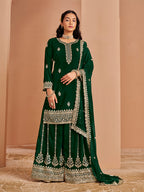 Monjolika Fashion Green Color Embroidered Santoon Georgette Salwar Suit - Distacart