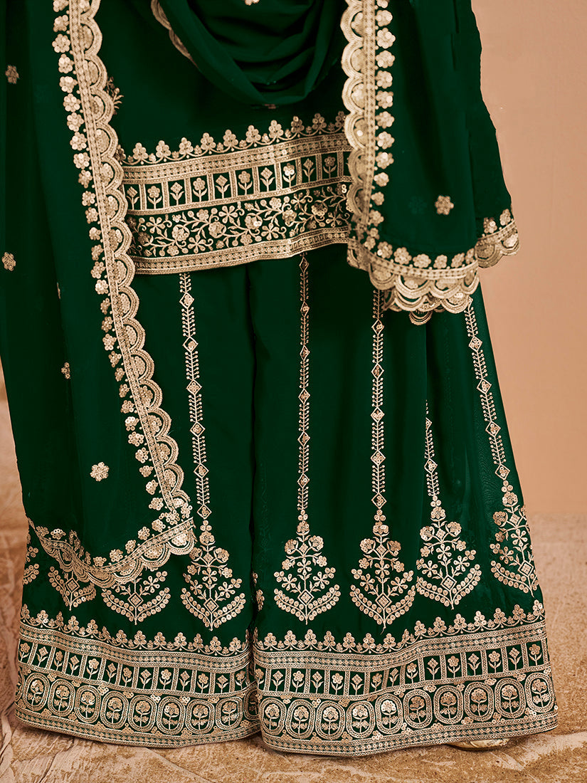 Monjolika Fashion Green Color Embroidered Santoon Georgette Salwar Suit - Distacart