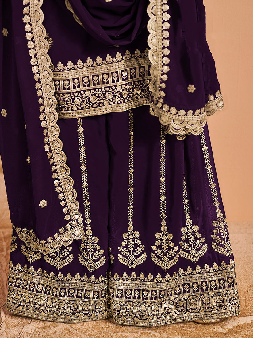 Monjolika Fashion Purple Color Embroidered Santoon Georgette Salwar Suit - Distacart