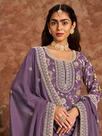 Monjolika Fashion Lavender Color Embroidered Santoon Silk Salwar Suit - Distacart