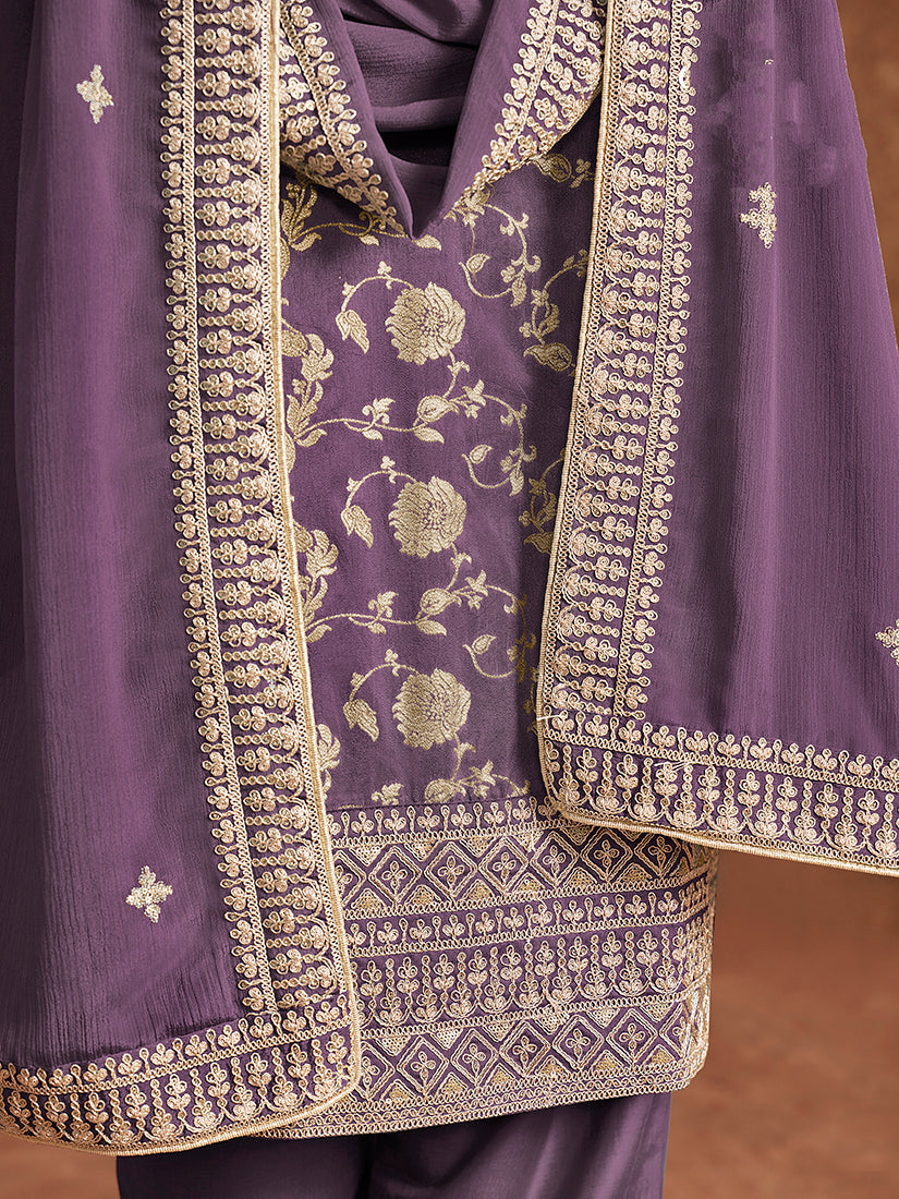 Monjolika Fashion Lavender Color Embroidered Santoon Silk Salwar Suit - Distacart