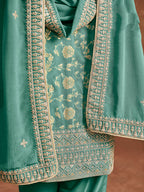 Monjolika Fashion Turquoise Color Embroidered Santoon Silk Salwar Suit - Distacart
