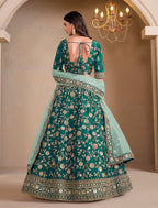 Monjolika Fashion Teal Embroidered Art Silk Designer Lehenga Choli