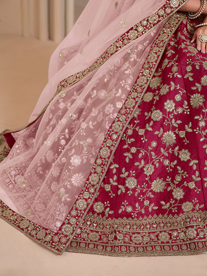 Monjolika Fashion Magenta Embroidered Art Silk Designer Lehenga Choli