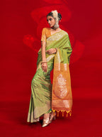 Monjolika Fashion Green Color Weaving Silk Traditional Saree For Classic Look - Distacart