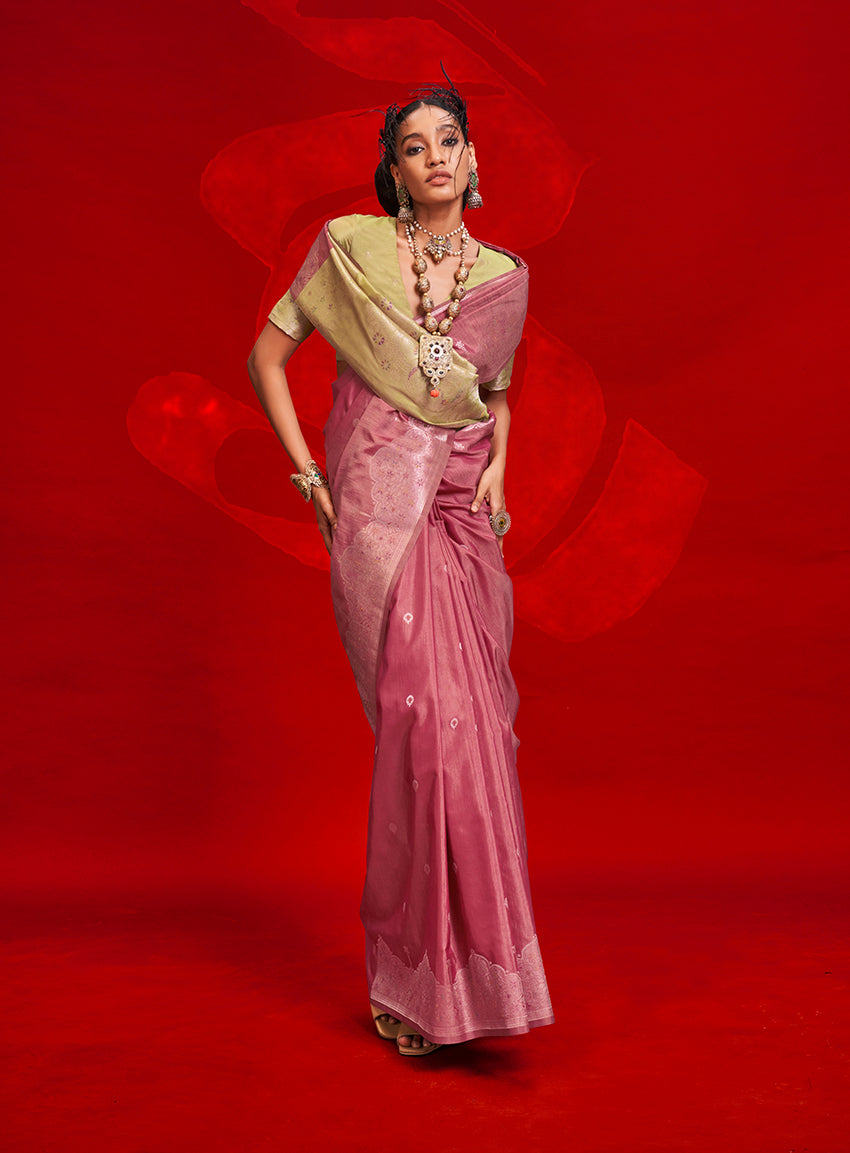Monjolika Fashion Pink Color Weaving Silk Traditional Saree For Classic Look
