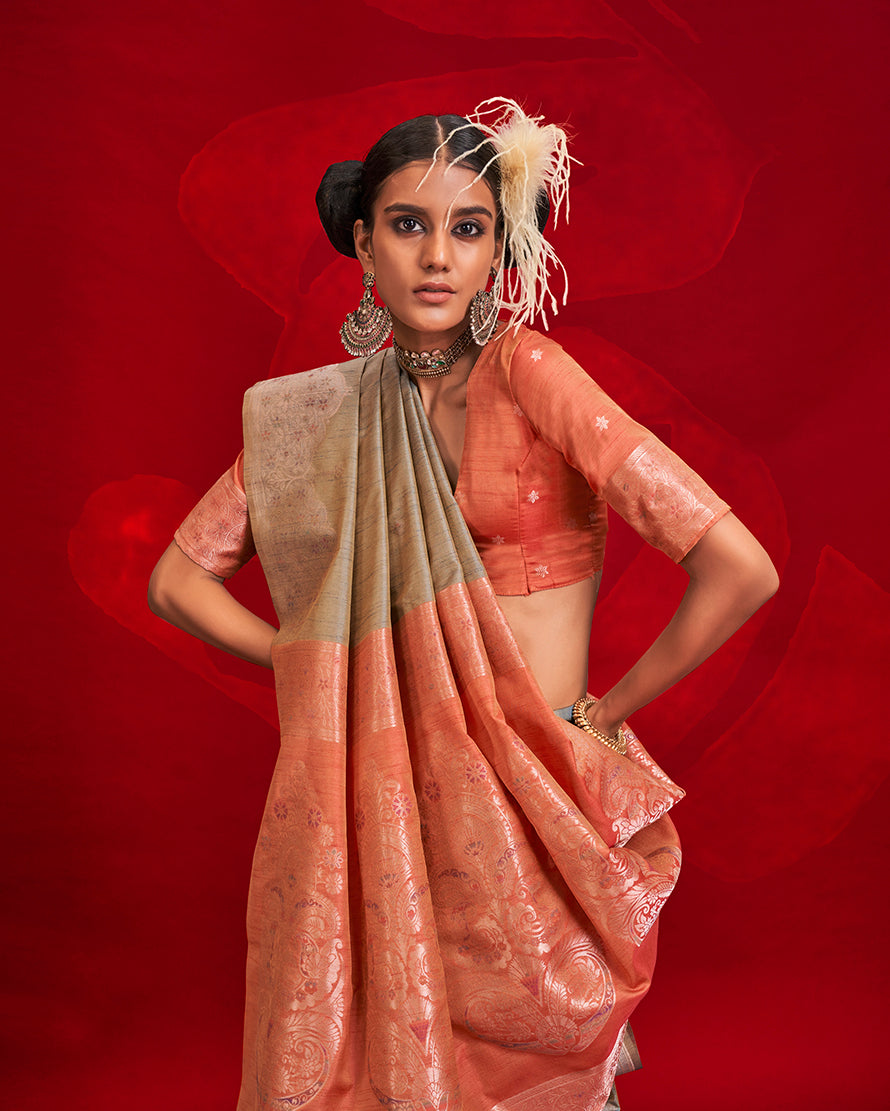 Monjolika Fashion Gray Color Weaving Silk Traditional Saree For Classic Look - Distacart
