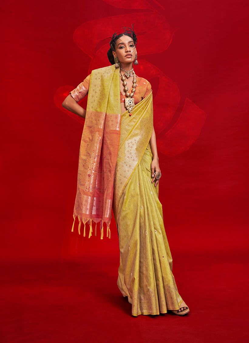 Monjolika Fashion Mustard Color Weaving Silk Traditional Saree For Classic Look - Distacart