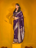 Monjolika Fashion Charming Dark Purple Color Silk Saree With Fine Zari Weave - Distacart