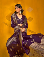 Monjolika Fashion Charming Dark Purple Color Silk Saree With Fine Zari Weave - Distacart