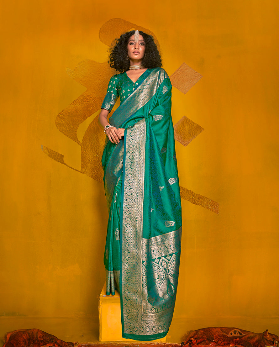 Monjolika Fashion Charming Turquoise Color Silk Saree With Fine Zari Weave - Distacart