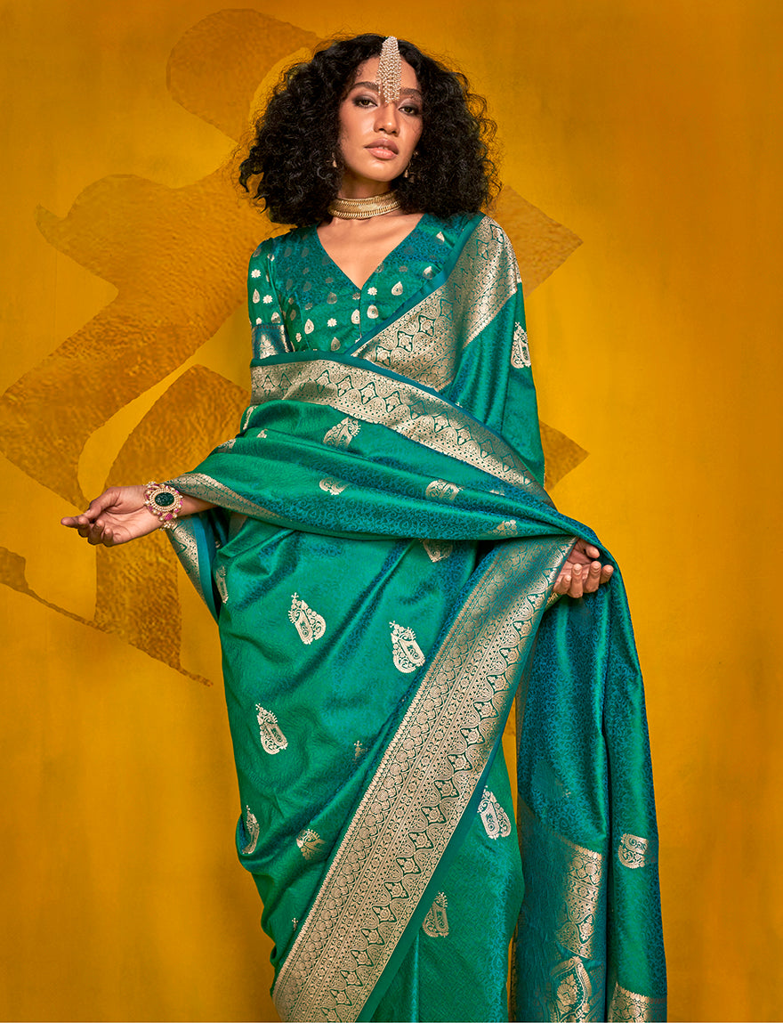 Monjolika Fashion Charming Turquoise Color Silk Saree With Fine Zari Weave - Distacart