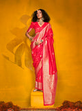Monjolika Fashion Charming Bright Red Color Silk Saree With Fine Zari Weave - Distacart